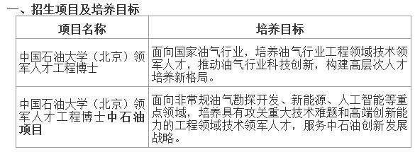 中国石油大学(北京)2020年领军人才工程博士研究生招生简章