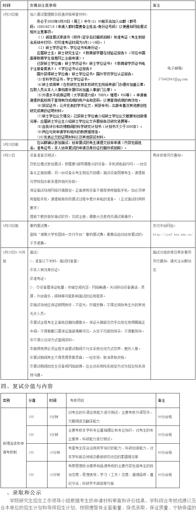 湖南大学数学学院2020年博士研究生复试录取工作细则