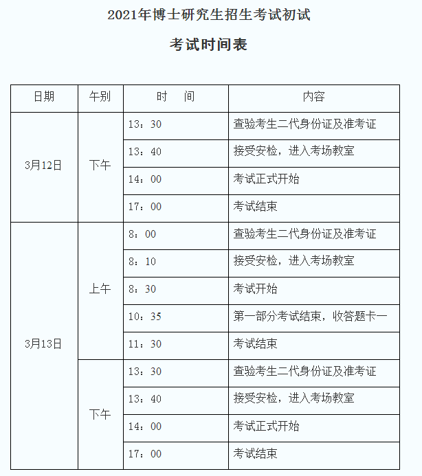 湖北中医药大学2021年博士研究生招生考试初试时间安排