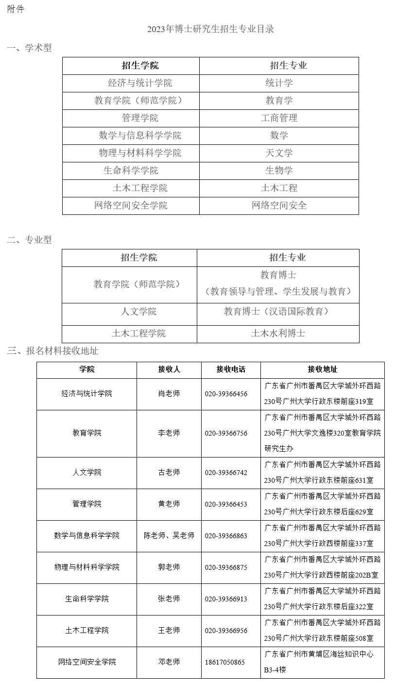广州大学2023年博士研究生招生专业目录